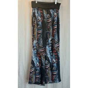 Lucy Lucy Love Pants Size Medium Y2k Rollover Feather Print Sheer Pants